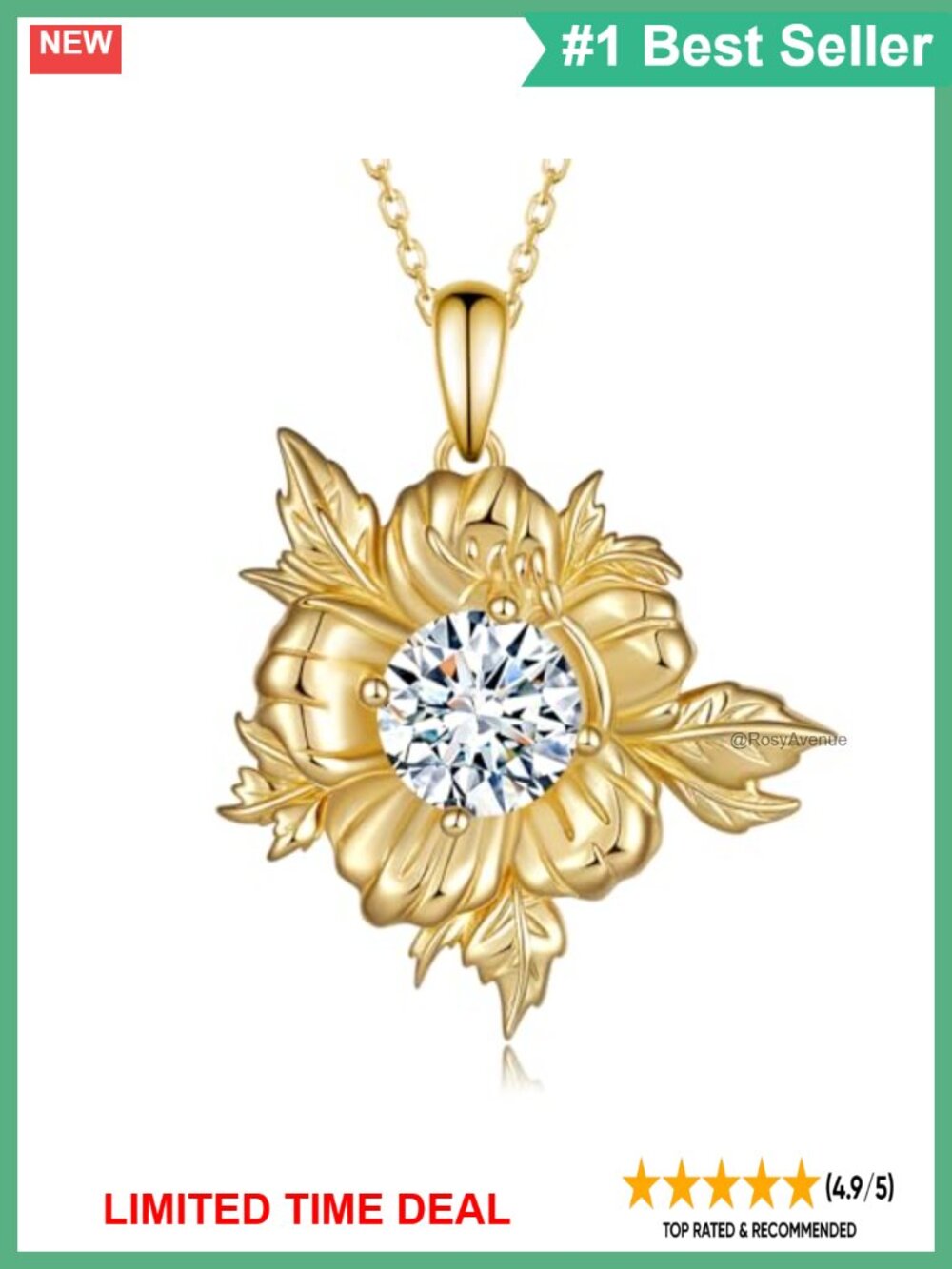 Moissanite Sunflower Pendant Necklace 925 Sterling Silver Gift for Women
